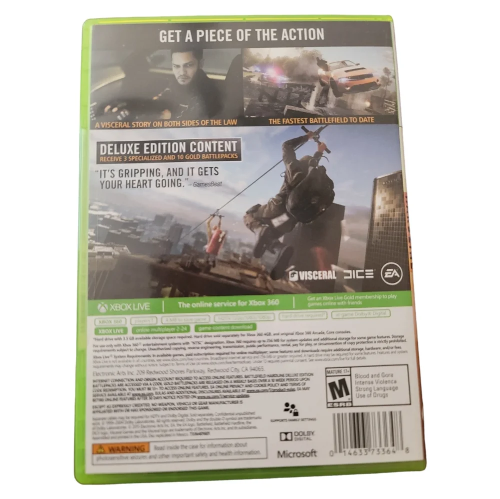 XBOX 360 Battlefield Hardline Deluxe Edition Mature 17+New and Never Used Discs